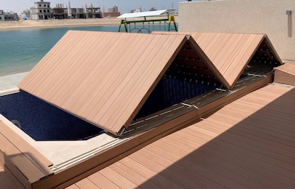 Pool with a folding deck system for enhanced safety and space efficiency